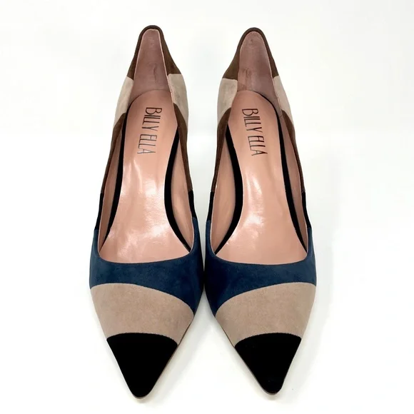 🆕 Billy Ella Patchwork Heel Size 10 Suede Leather Pointed Toe Colorblock Pump - Picture 7 of 13